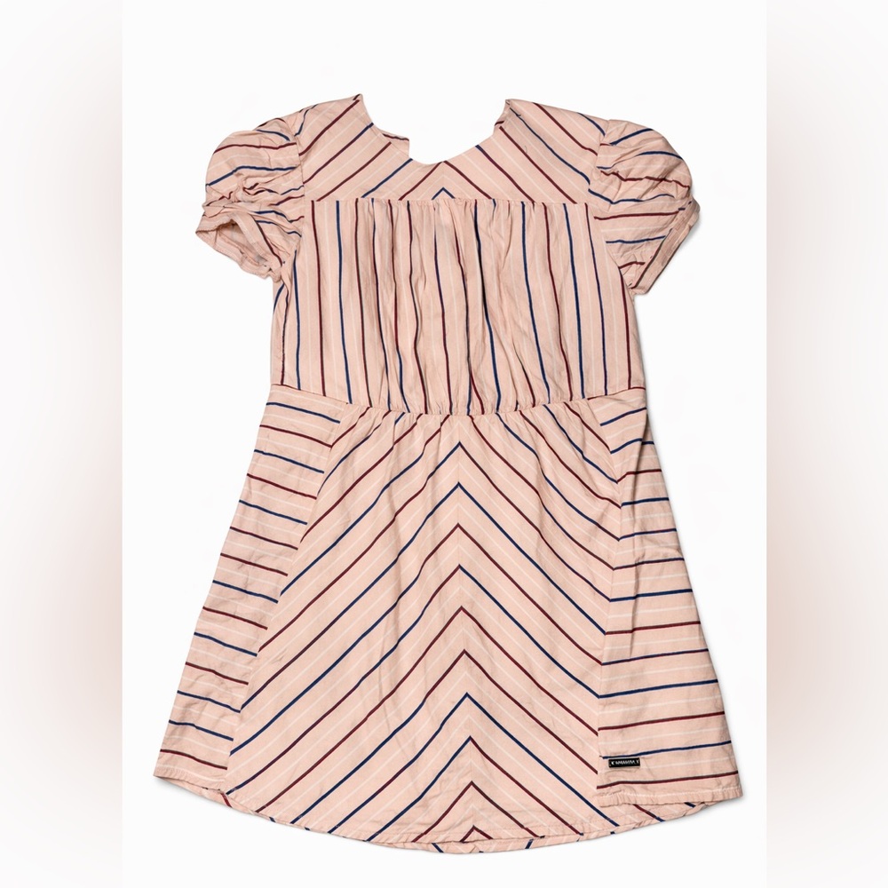 Burberry Pink Striped Cotton Dress with Navy and Maroon Accents